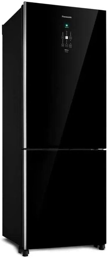 Geladeira Panasonic Frost Free 480L A+++ Black Glass NR-BB71GVF vista lateral preta com painel digital