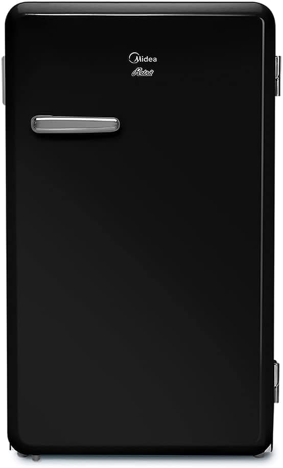 Frigobar retrô preto Midea MRV10P1 95L com maçaneta prata