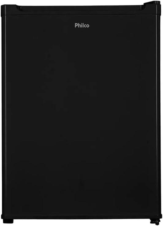 Frigobar Philco 68L preto vista frontal com logo e design compacto