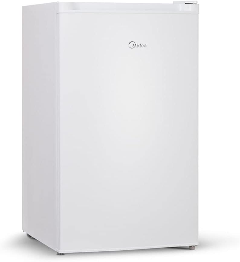 Frigobar branco Midea 124L vista ângulo lateral frontal