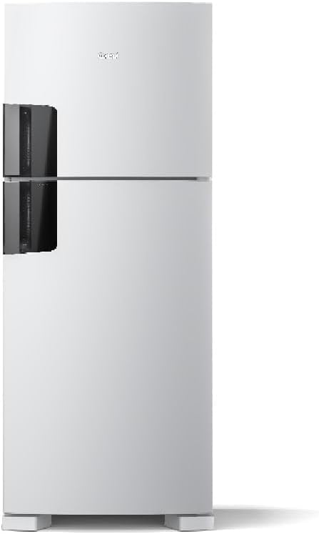 Refrigerador Consul Frost Free Duplex 410 Litros branco com freezer superior e portas fechadas.