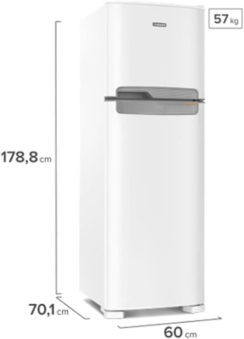 Dimensões do refrigerador branco Continental 2 portas 370L altura largura profundidade e peso