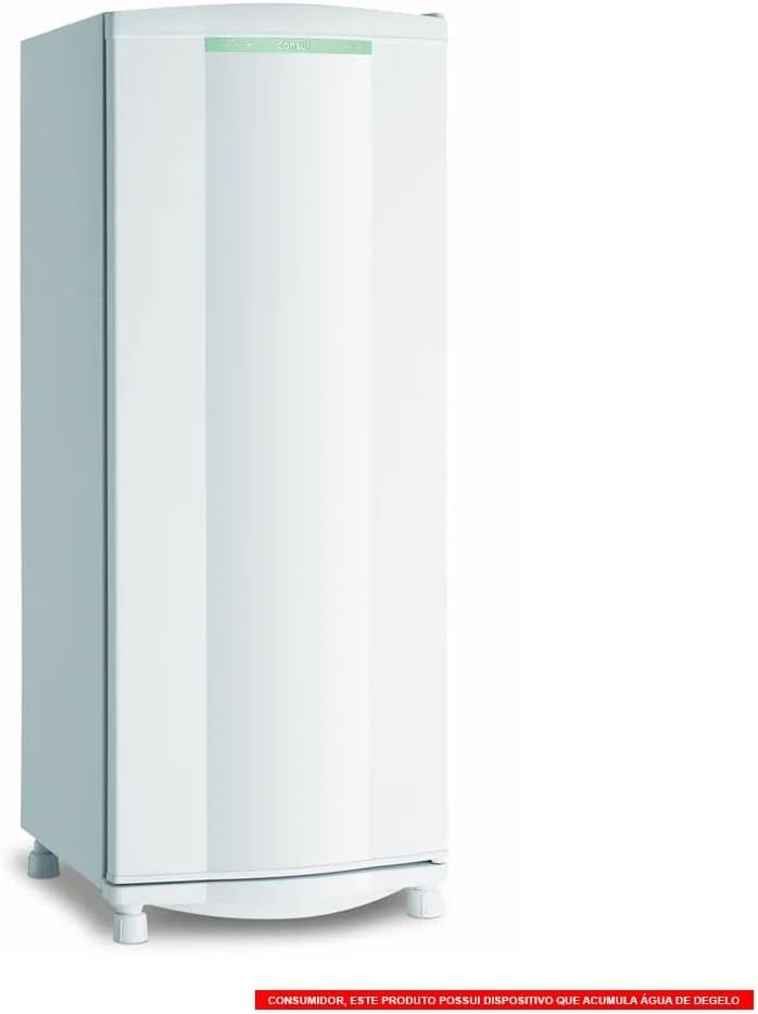 Refrigerador branco 1 porta Consul visão frontal inclinada com porta fechada
