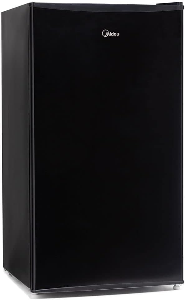 Frigobar preto Midea vista lateral com porta fechada