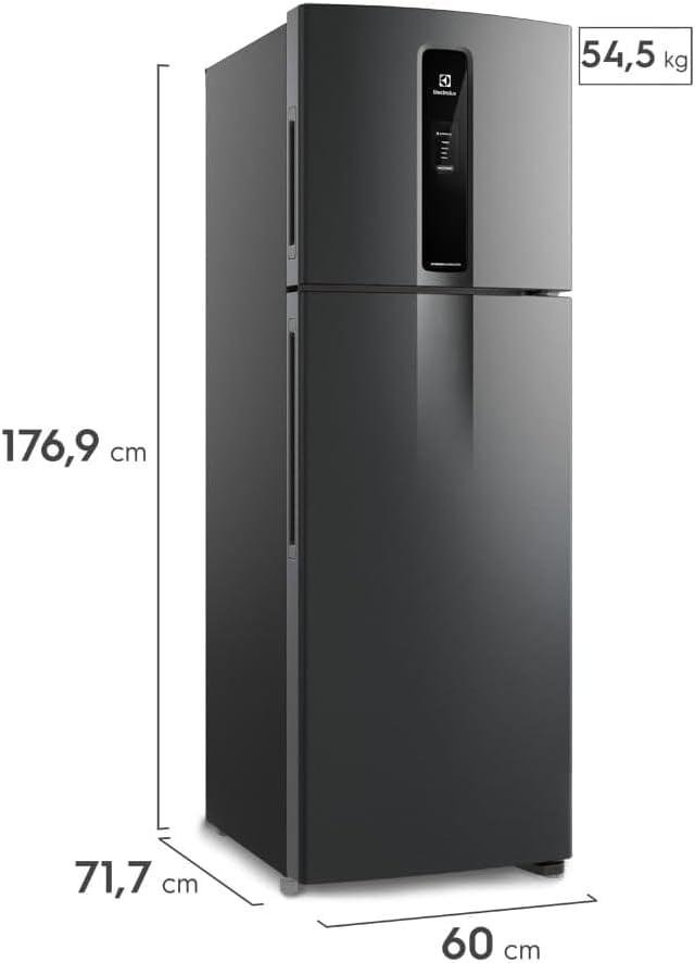 Geladeira Electrolux Frost Free Inverter 390L Black Inox Look com medidas e peso