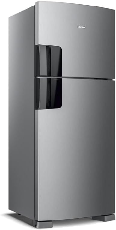 Refrigerador Consul Frost Free Duplex inox 451 litros vista lateral com puxadores embutidos pretos