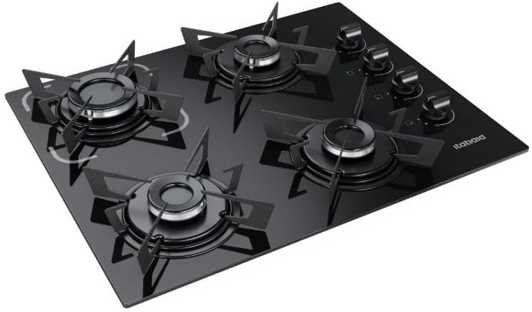 Cooktop 4 bocas a gás Itatiaia Electra Glass preto com mesa de vidro e acendimento superautomático