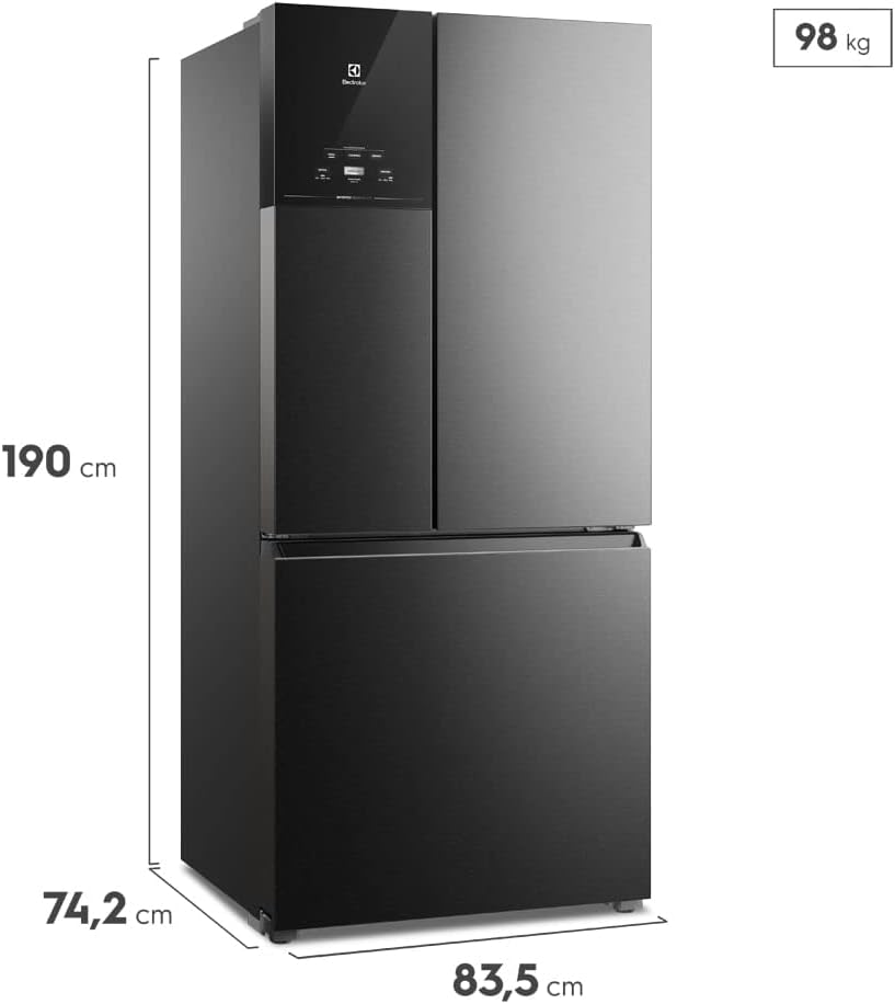 Dimensões da Geladeira Electrolux Multidoor Efficient Preto Inox Look