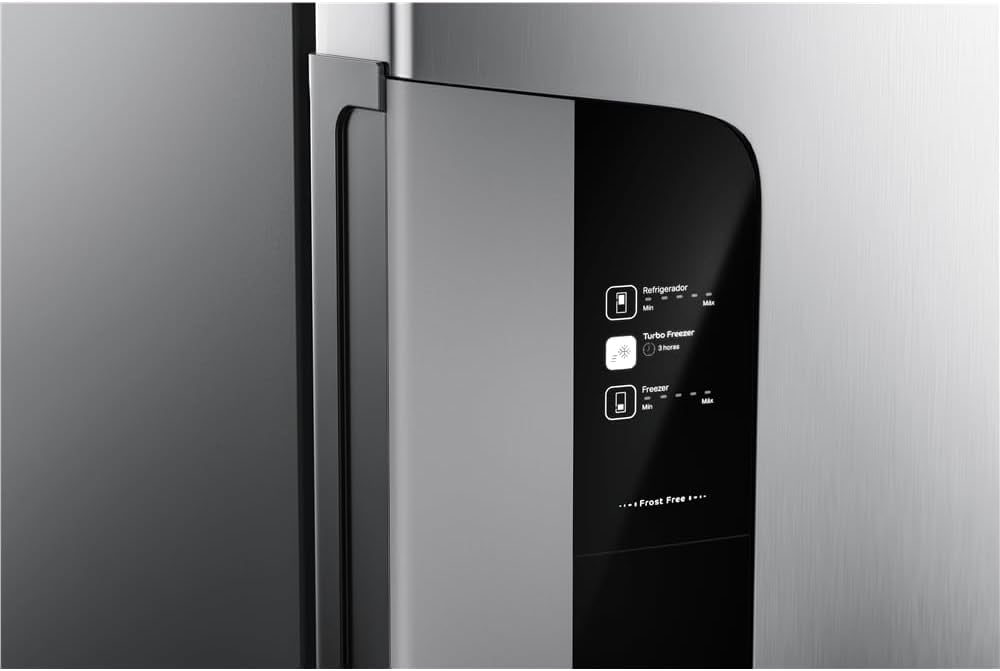 Painel digital e puxador Geladeira Consul Frost Free Duplex 397L Evox prateada