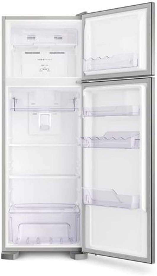 Interior da geladeira Electrolux Frost Free inox 310L TF39S com portas abertas