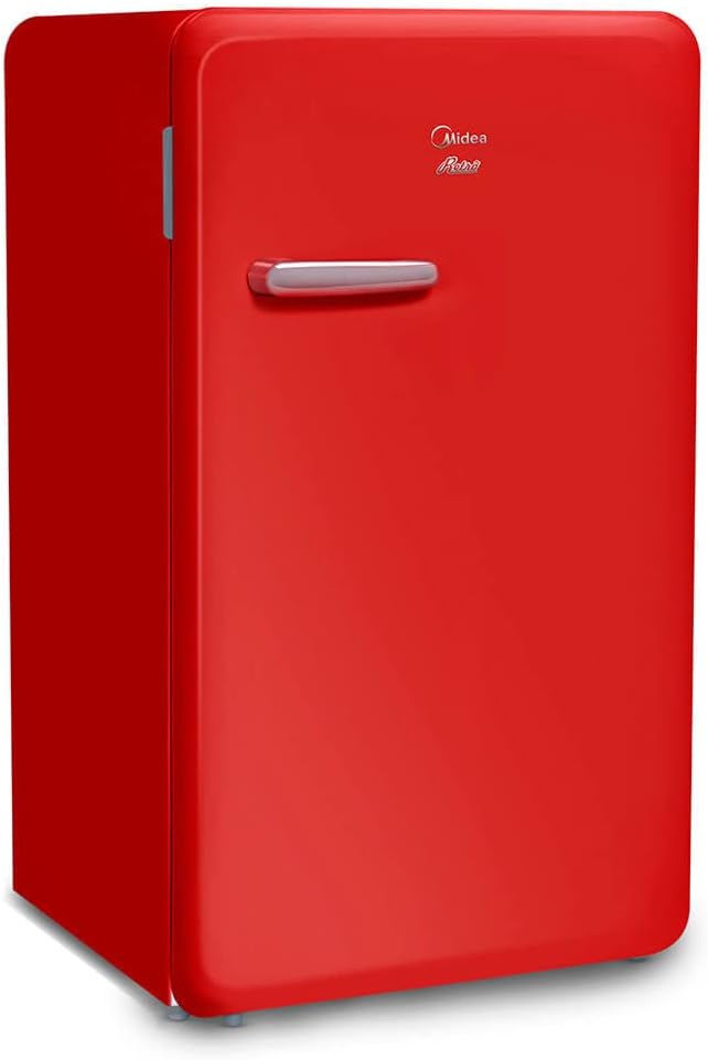 Frigobar retrô vermelho rubi Midea 95L vista lateral esquerda