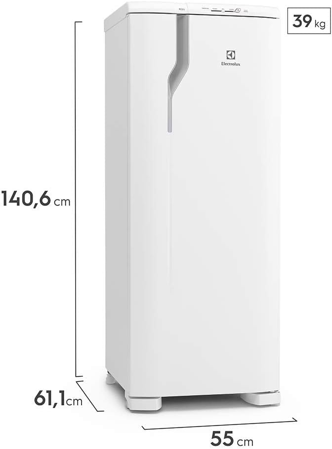 Refrigerador Electrolux 240L 1 porta branco com dimensões e peso