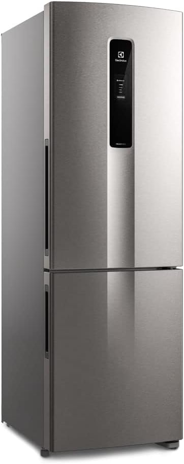 Geladeira Electrolux Frost Free 400L Inox Look vista lateral com painel digital