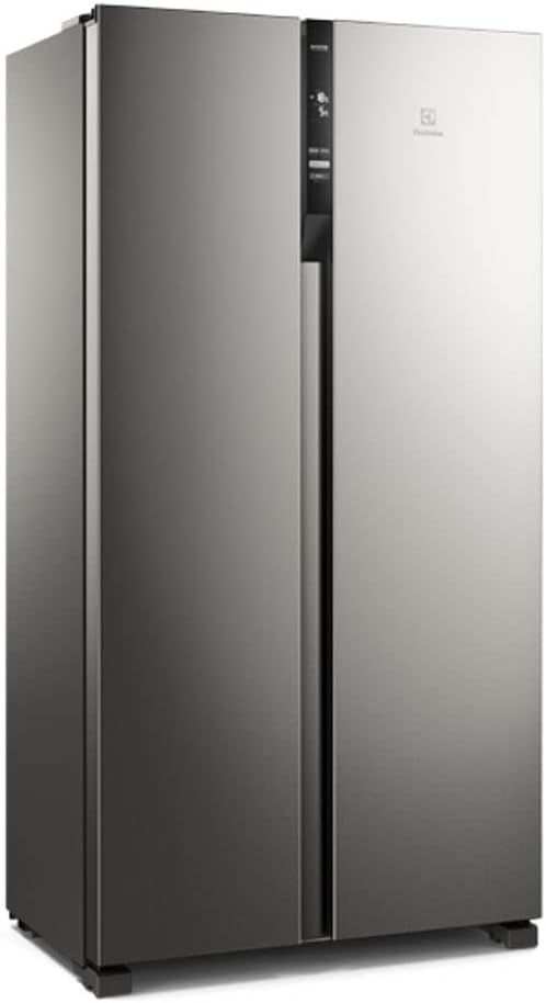 Geladeira Electrolux Side by Side aço inox escovado ângulo esquerdo
