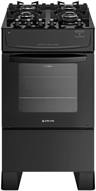 Fogão Atlas Mônaco 4 bocas preto com acendimento automático e forno vidro