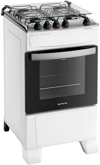 Fogão Atlas Atenas 4 bocas branco com mesa inox, design compacto e moderno