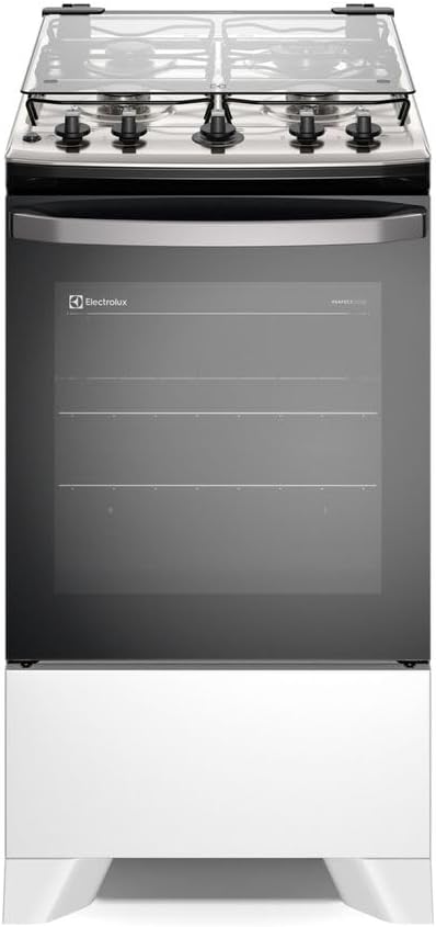 Fogão Electrolux 4 bocas Efficient branco vista frontal com forno e botões no topo