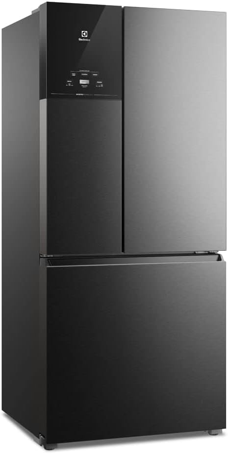 Geladeira Electrolux Multidoor Efficient Preto Inox Look vista em ângulo