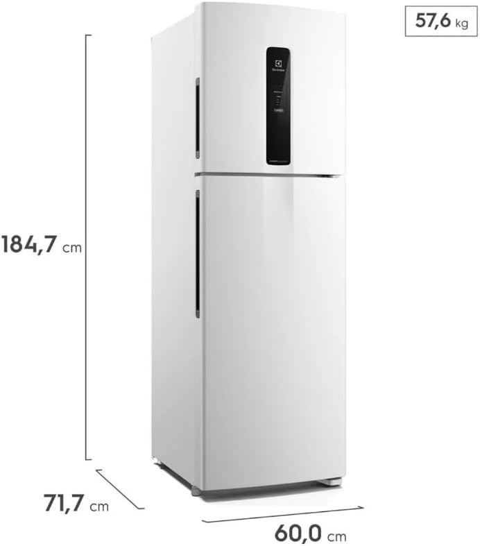Geladeira Electrolux Frost Free 410L branca com dimensões e peso