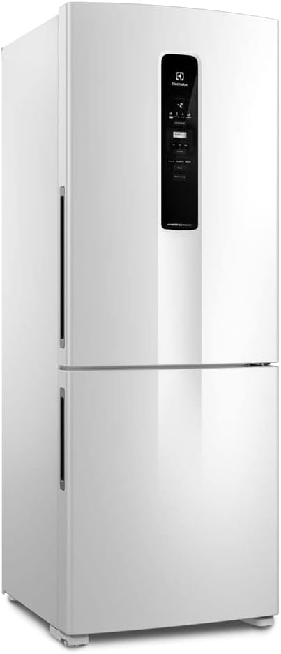 Geladeira Electrolux Inverse Inverter Experience branca vista em ângulo direito