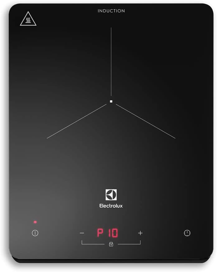 Cooktop de indução portátil Electrolux preto 1 zona com painel digital e botões touch.