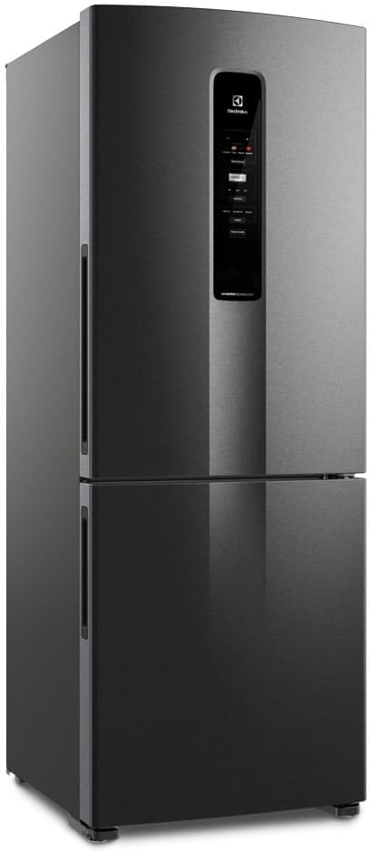 Geladeira Electrolux Frost Free 490 litros acabamento preto inox vista lateral