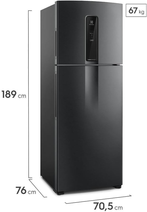 Geladeira Electrolux Frost Free Inverter 480L medidas 189x70,5x76 cm peso 67 kg