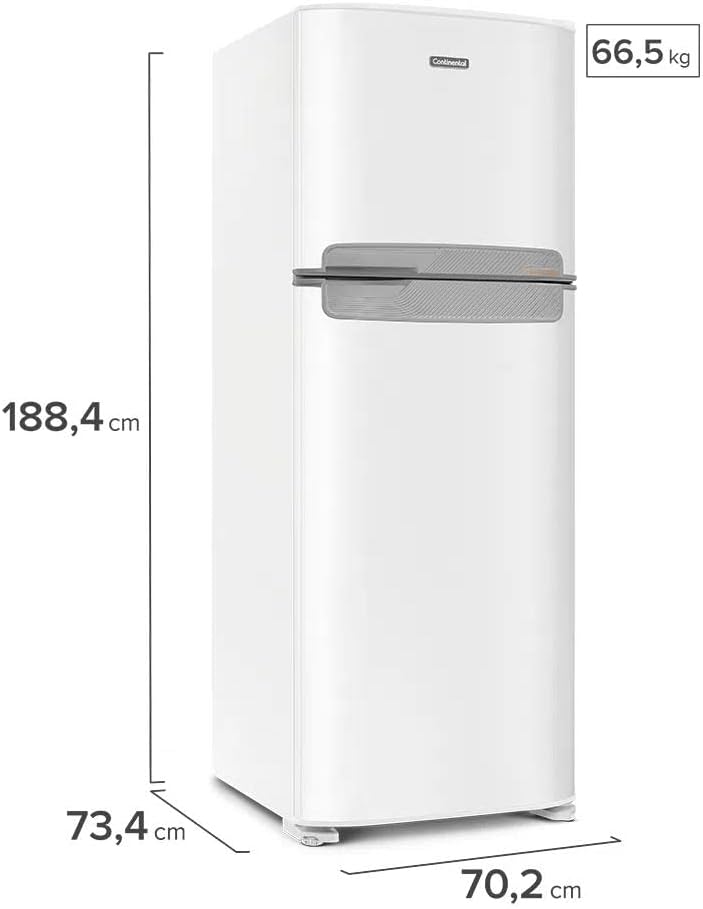 Refrigerador Continental 2 portas branco com dimensões e peso especificados