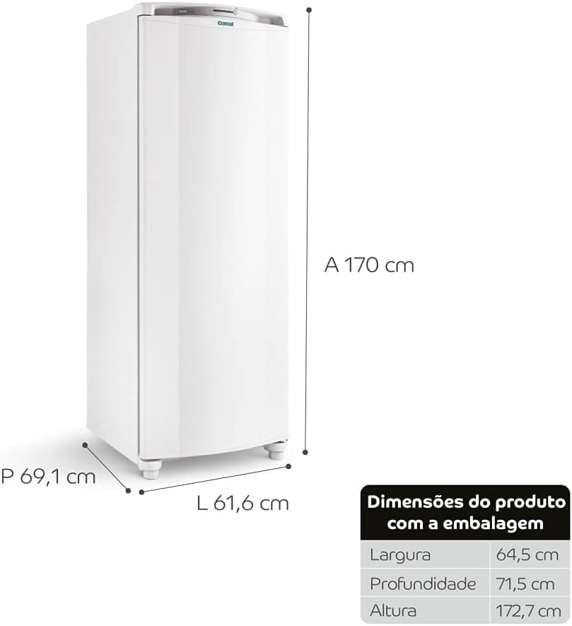Geladeira Consul Frost Free 342 litros branca com dimensões ilustradas em centímetros