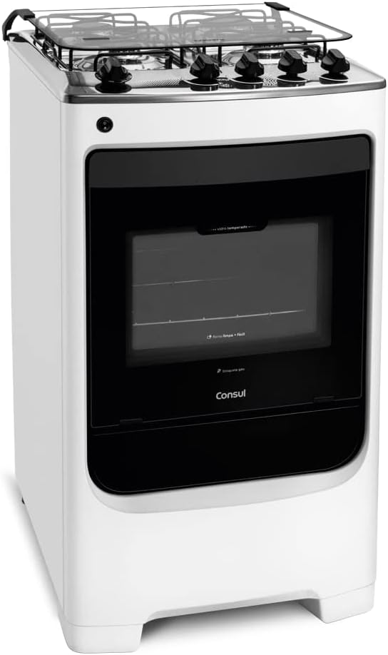 Fogão Consul 4 bocas branco com acendimento automático visto em ângulo