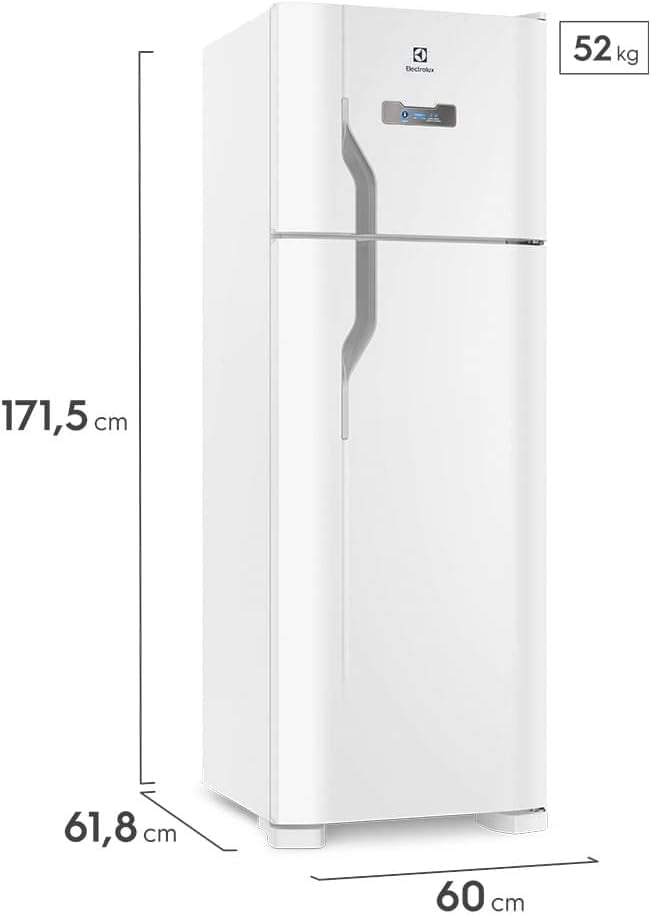 Geladeira Electrolux Frost Free 310 litros branca vista lateral com dimensões e peso