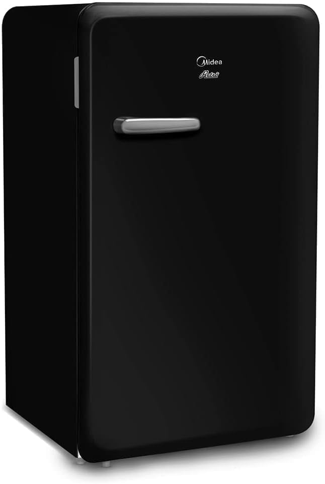 Frigobar retrô preto Midea MRV10P1 95L vista em ângulo