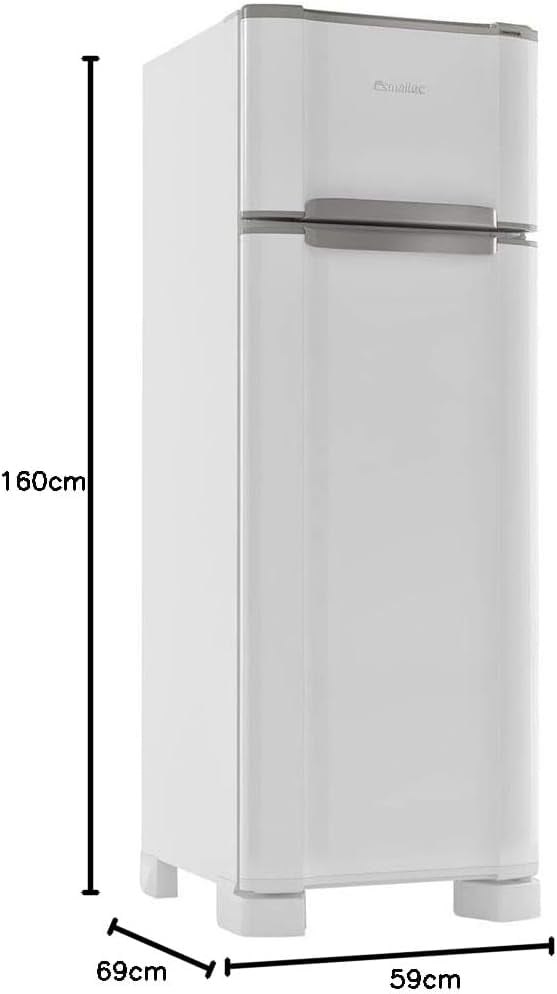 Refrigerador Esmaltec 276L 2 portas branco dimensões 160x59x69cm