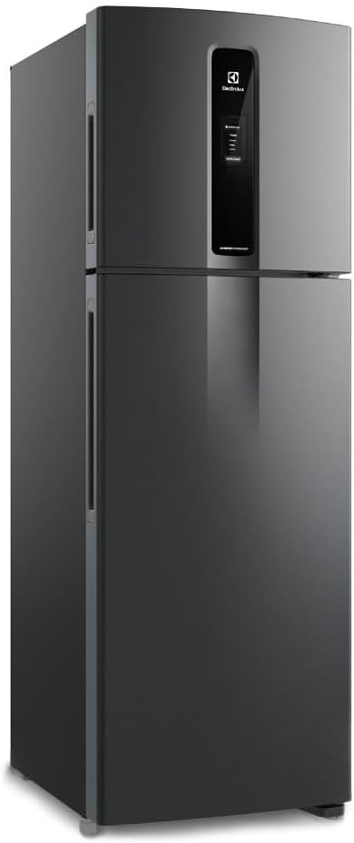 Geladeira Electrolux Frost Free Inverter 390L Black Inox Look vista lateral em ângulo