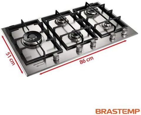 Dimensões do cooktop Brastemp Gourmand inox 5 bocas 86x51 cm