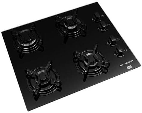 Cooktop Brastemp 4 bocas com grades piatina pretas e acabamento brilhante