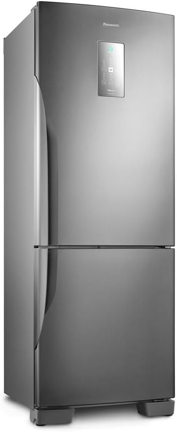 Geladeira Panasonic aço escovado 480 litros 2 portas vista angular