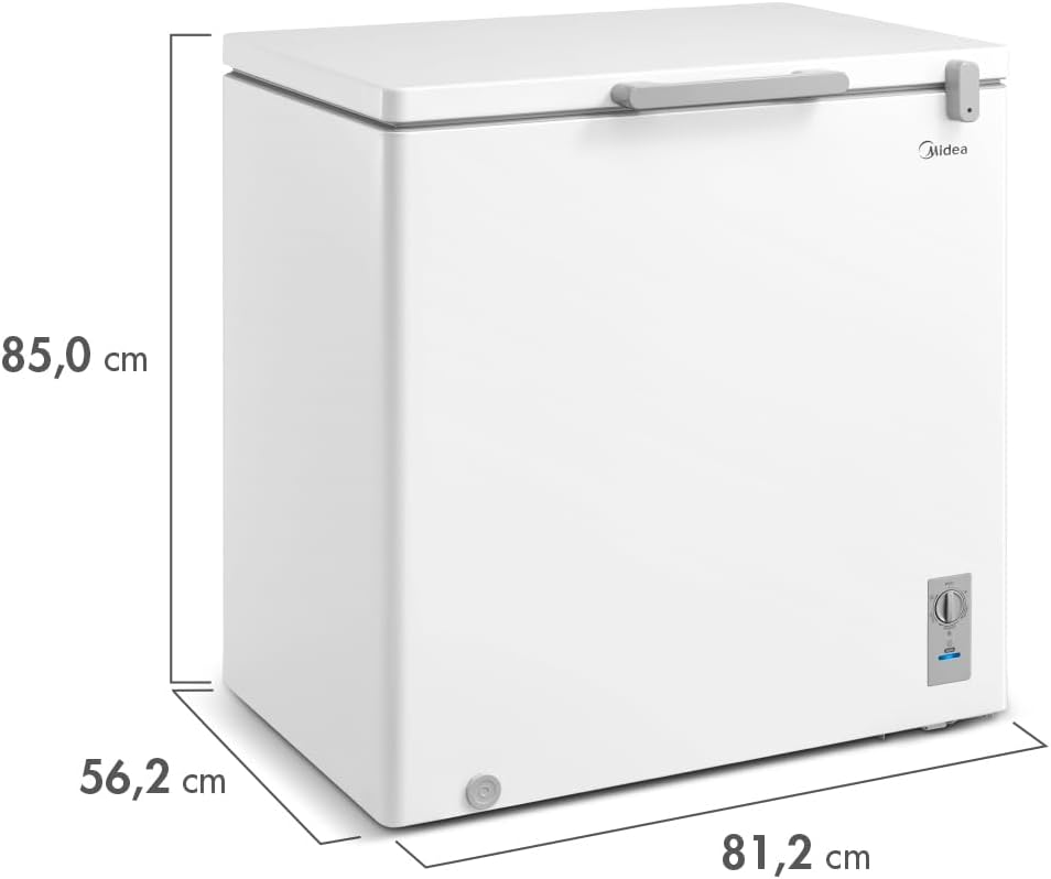 Freezer horizontal Midea 200L branco com dimensões 85x81,2x56,2 cm