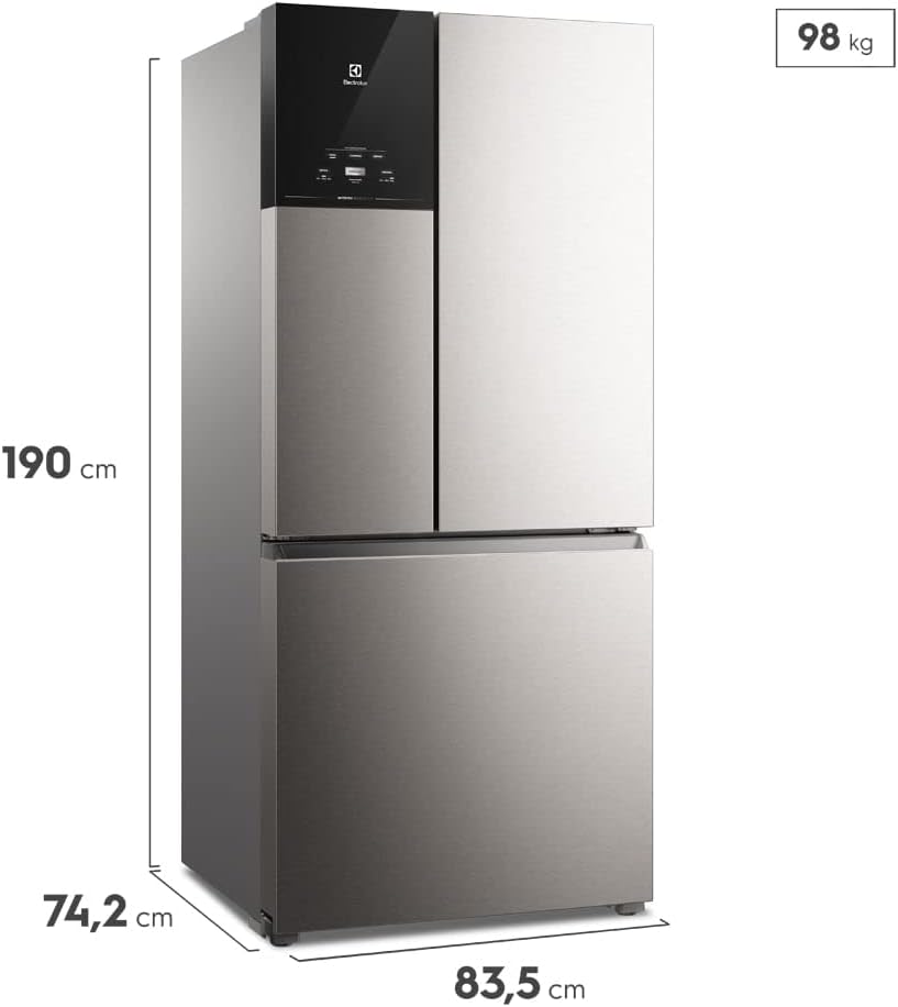 Geladeira Electrolux Frost Free Inverter 590L inox 3 portas dimensões e peso
