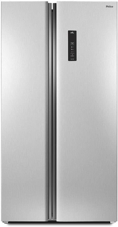 Refrigerador PHILCO Side by Side 489L inox com display digital porta fechada