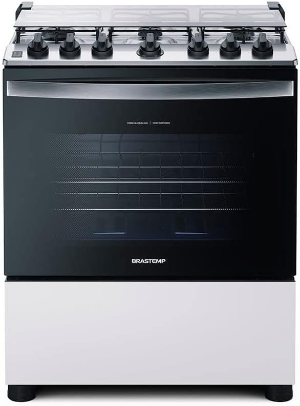 Fogão Brastemp 6 bocas branco com forno e acendimento automático frontal