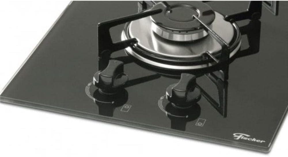 Close botões e boca cooktop Fischer 2 bocas vidro preto