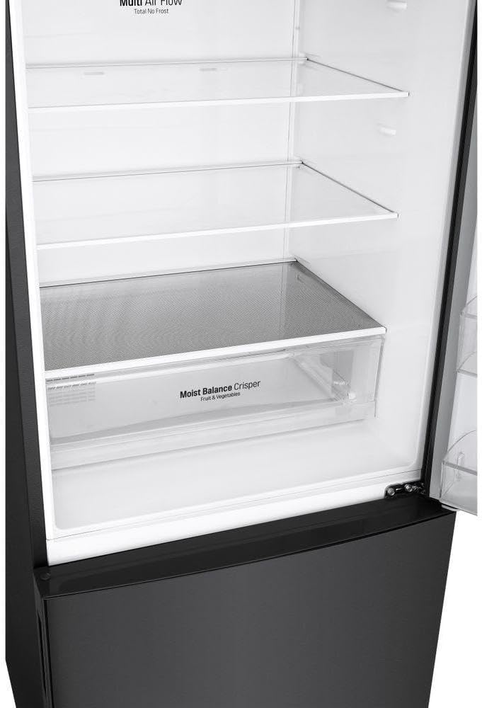 Interior do refrigerador LG GC-B569NQL2 com prateleiras de vidro e gaveta Moist Balance Crisper
