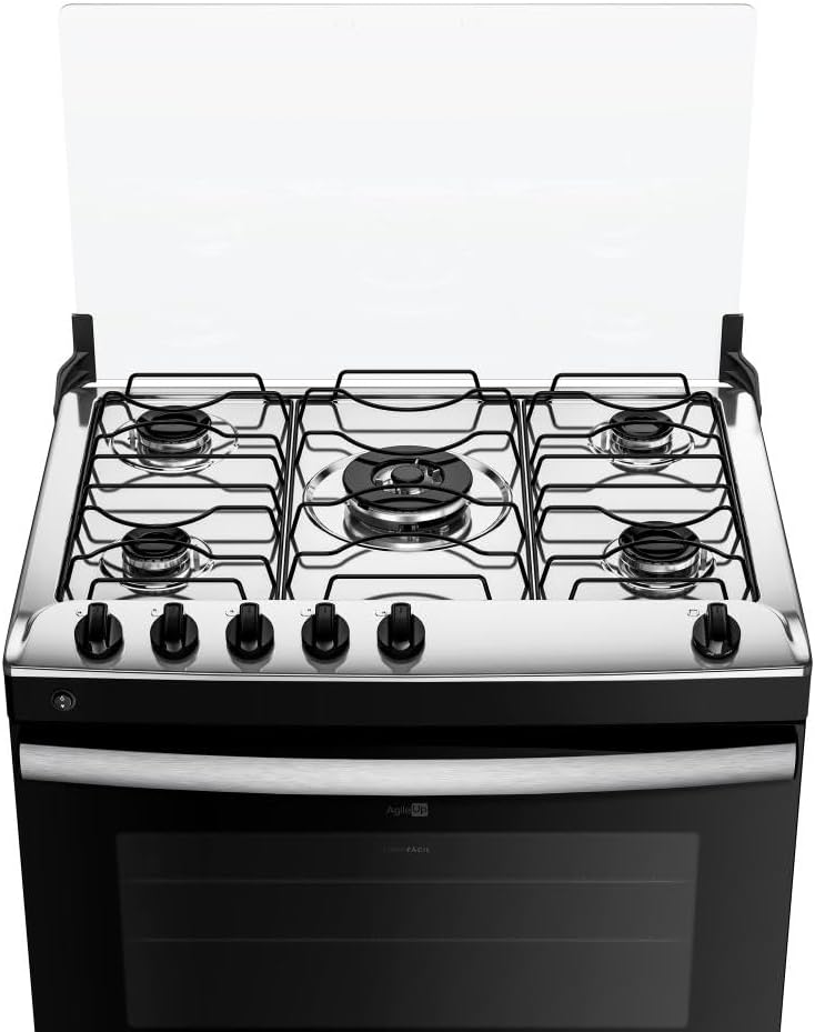 Mesa de fogão preto 5 bocas inox com tampo de vidro aberto