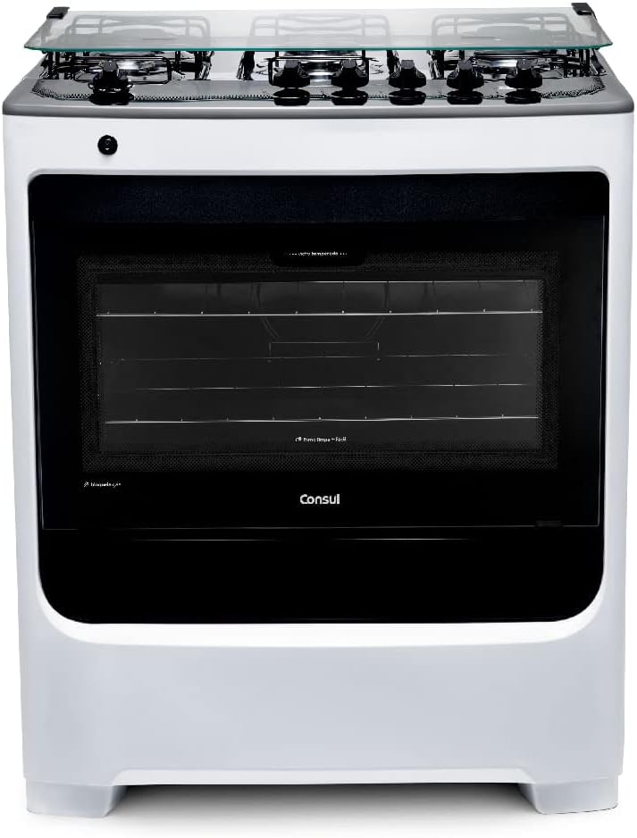 Fogão de piso Consul 5 bocas branco com acendimento automático e botões removíveis vista frontal