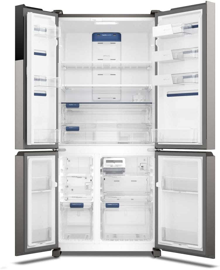 Interior geladeira Electrolux Frost Free Inverter 4 portas com prateleiras vidro e gavetas