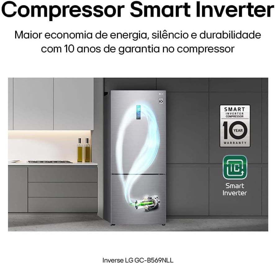 Geladeira LG com compressor Smart Inverter economia energia silêncio 10 anos garantia
