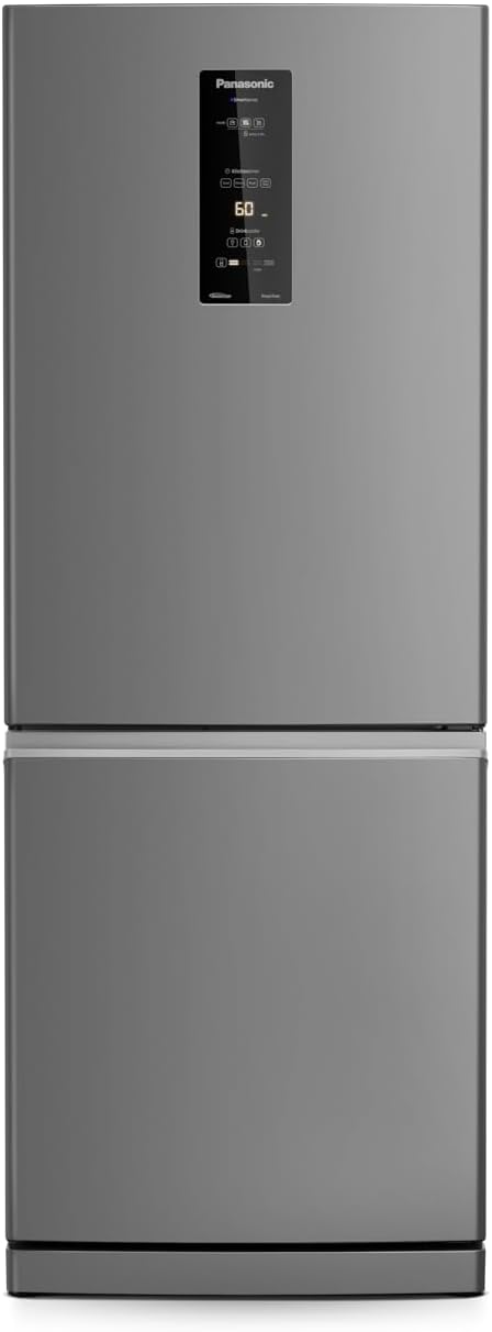 Geladeira Panasonic BB64 aço escovado com painel digital controlado frontal