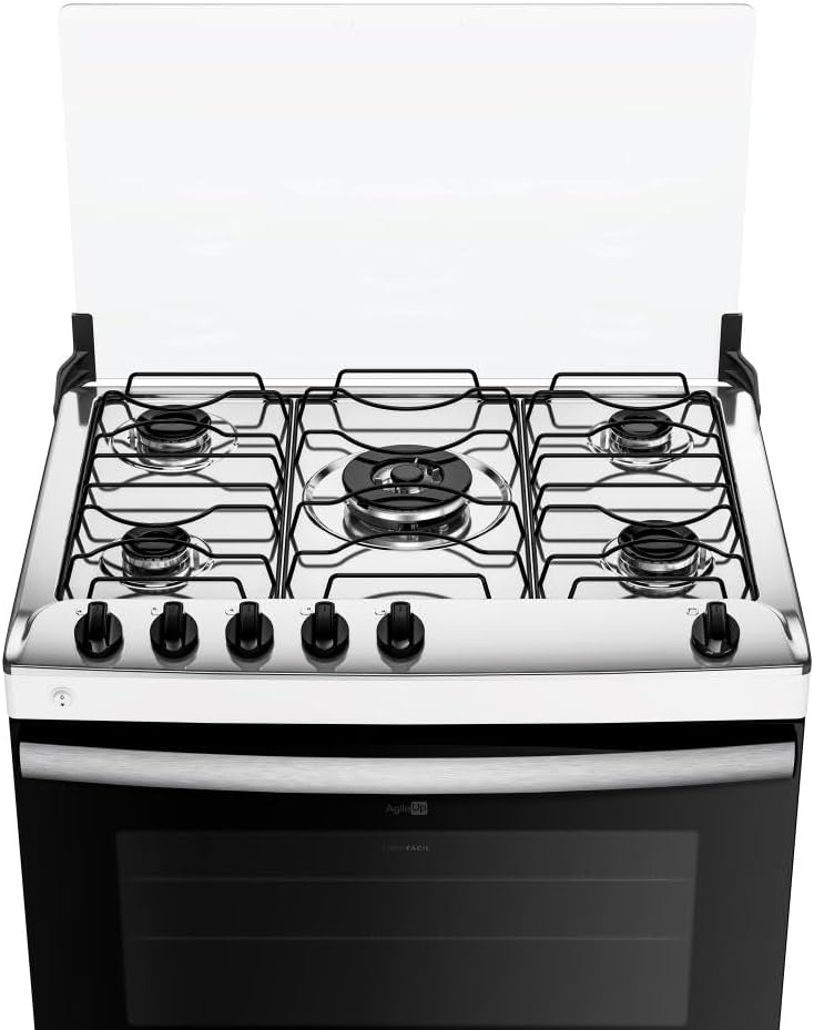 Fogão 5 bocas branco com mesa inox Atlas Agile Up vista superior