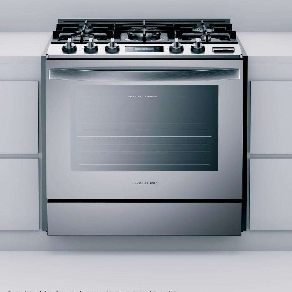 Fogão Brastemp 5 bocas inox embutido com forno elétrico visão frontal